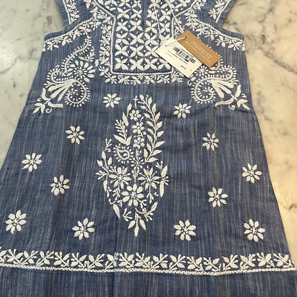 Roller Rabbit Indigo Top with White Floral Embroidery